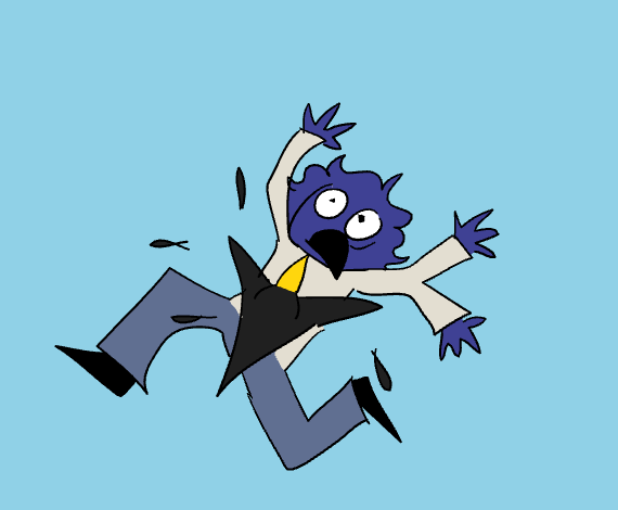 my oc Misery getting hit by a bird